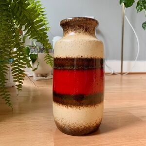 Authentic Vintage MCM Ceramic Scheurich Cream Red Brown Fat Lava Vase